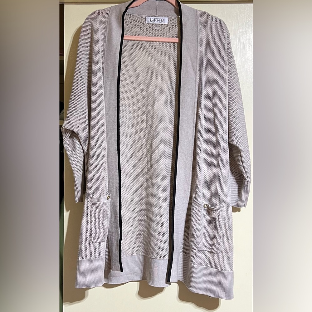Kasper Light Weight Cardigan with Open Front and Dolman Sleeves